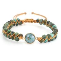 Gemstone Woven Ball Bracelets, Cotton Thread, with turquoise, fashion jewelry, multi-colored 