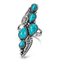 Turquoise Finger Ring, Zinc Alloy, with Natural Turquoise, plated, fashion jewelry & Unisex 