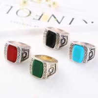 Turquoise Finger Ring, Zinc Alloy, with Natural Turquoise, plated, fashion jewelry & Unisex, Crystal Golden Shadow (Steel) 