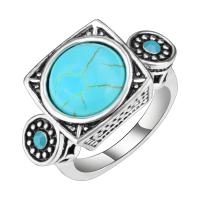 Turquoise Finger Ring, Zinc Alloy, with Natural Turquoise, plated, fashion jewelry & Unisex 