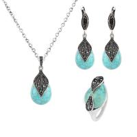 Turquoise Jewelry Sets, Zinc Alloy, with Natural Turquoise, plated, three pieces & fashion jewelry 