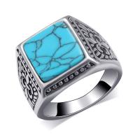 Turquoise Finger Ring, Zinc Alloy, with Natural Turquoise & Resin Rhinestone, plated, fashion jewelry & Unisex 