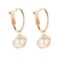 Zinc Alloy Leverback Earring, with Plastic Pearl, plated, fashion jewelry, gold 