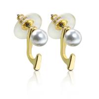 Plastic Pearl Zinc Alloy Earring, with Plastic Pearl, plated, fashion jewelry, gold, 1.5cmX0.6cm 