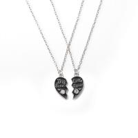 Kupferlegierung Puzzle-Halskette, plattiert, Modeschmuck & mit Strass, Silberfarbe, 2.3X2.5cm, Länge:ca. 52 cm, verkauft von Paar