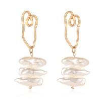 Copper Alloy Drop Earring, with Plastic Pearl, plated, fashion jewelry, gold 