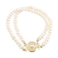 Cultured Freshwater Pearl Brass Bracelet, with Brass, gold color plated, for woman, white, 12mm .11 