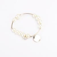 Zinc Alloy Pearl Bracelets, with Plastic Pearl, gold color plated, for woman, white .69 Inch 