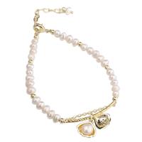 Cultured Freshwater Pearl Brass Bracelet, with Brass, gold color plated & for woman .49 Inch 
