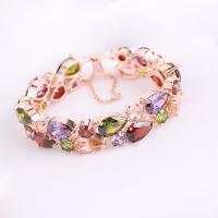 Cubic Zirconia Brass Bracelets, with Cubic Zirconia, rose gold color plated, for woman, multi-colored .08 Inch 