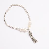 Zinc Alloy Pearl Bracelets, Freshwater Pearl, with Zinc Alloy, silver color plated, for woman, white .69 Inch 