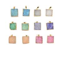 Ice Quartz Agate Pendants, Brass, with Natural Stone,  Square, fashion jewelry & Unisex 20mm 