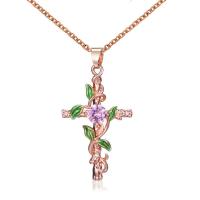 Rhinestone Zinc Alloy Necklace, Cross, plated, for woman & with rhinestone 30mm .07 Inch 