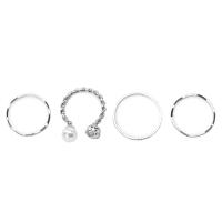Zinc Alloy Ring Set, with Plastic Pearl, plated, 4 pieces & for woman & with rhinestone 