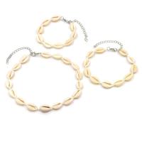 Shell Jewelry Sets, Zinc Alloy, anklet & bracelet & necklace, with Shell, fashion jewelry yellow, 33+7cm,  23+7cm,  18.5+7cm 