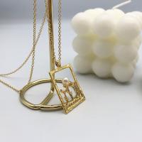 Brass Jewelry Necklace, with Plastic Pearl, with 1.96 inch extender chain, gold color plated, for woman & hollow Approx 17.71 Inch 