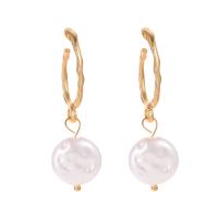 Kunststoff Perle Zink Legierung Ohrring, Zinklegierung, mit Kunststoff Perlen, plattiert, Modeschmuck, Goldfarbe, verkauft von Paar