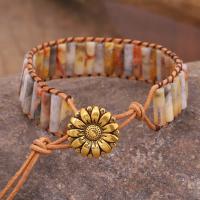 Gemstone Bracelets, Natural Stone, with leather cord & Zinc Alloy, fashion jewelry, multi-colored 