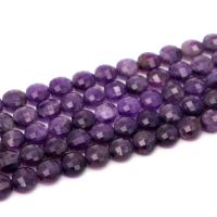 Natural Amethyst Beads, Flat Round, fashion jewelry & DIY & faceted, purple 