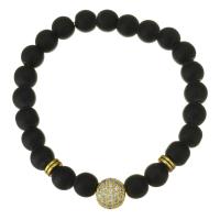 Gemstone Bracelets, Brass, with Abrazine Stone, gold color plated, micro pave cubic zirconia, black, 10mm,8mm Approx 7 Inch 