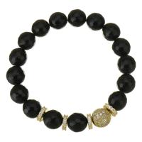 Gemstone Bracelets, Brass, with Gemstone, gold color plated, micro pave cubic zirconia, black, 10mm,10mm Approx 7 Inch 