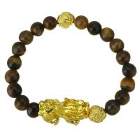 Tiger Eye Stone Bracelets, Zinc Alloy, with Tiger Eye, gold color plated, Unisex 8mm Approx 7 Inch 