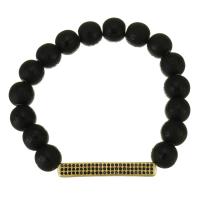 Gemstone Bracelets, Brass, with Gemstone, gold color plated, Unisex & micro pave cubic zirconia, black 10mm Approx 7 Inch 