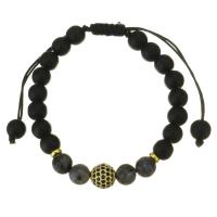 Gemstone Bracelets, Brass, with Abrazine Stone & Cotton Cord, gold color plated, Unisex & micro pave cubic zirconia, black, 10mm,8mm Approx 7-12 Inch 