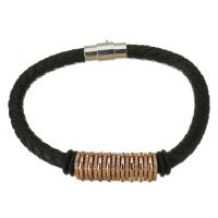 PU Leather Cord Bracelets, Brass, with PU Leather, plated, Unisex & micro pave cubic zirconia, black 6mm Approx 8 Inch 