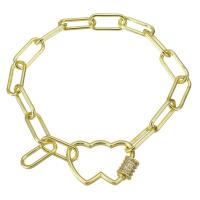 Cubic Zirconia Micro Pave Brass Bracelet, gold color plated, Unisex & micro pave cubic zirconia  Approx 8 Inch 