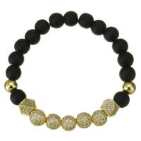 Gemstone Bracelets, Brass, with Abrazine Stone, gold color plated, Adjustable & Unisex, 8mm,8mm Approx 6 Inch 