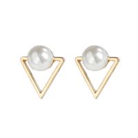 Plastic Pearl Zinc Alloy Earring, with Plastic Pearl, plated, fashion jewelry 1.4cmX0.8cm 