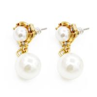Plastic Pearl Zinc Alloy Earring, with Plastic Pearl, plated, fashion jewelry & with rhinestone 1.5cmX2cm 