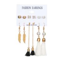 Zinc Alloy Earring Set, Stud Earring & earring, with Plastic Pearl, plated, fashion jewelry & with rhinestone, gold 