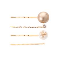 Hair Slide, Zinc Alloy, with Plastic Pearl, plated, 4 pieces & for woman 
