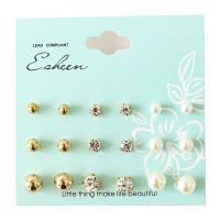 Zinc Alloy Stud Earring Set, with Resin, plated, nine pieces & for woman & with rhinestone 