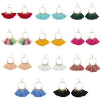 Fashion Tassel Earring, Zinc Alloy, with Cotton Thread, gold color plated, for woman 