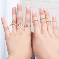 Zinc Alloy Ring Set, with Natural Turquoise, gold color plated, 6 pieces & for woman 