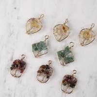 Gemstone Brass Pendants, with Natural Gravel, fashion jewelry & DIY 