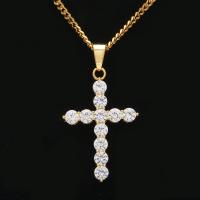 Cubic Zircon Micro Pave Brass Necklace, Cross, plated, fashion jewelry & micro pave cubic zirconia & for man Inch 