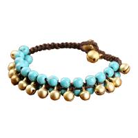 Turquoise Woven Ball Bracelets, Thailand Waxed Thread, with brass bell & turquoise, plated, fashion jewelry & for woman 185mm 