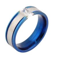 Cubic Zirconia anillo de dedo de acero inoxidable, diverso tamaño para la opción & micro arcilla de zirconia cúbica & para mujer, azul, 6mm, tamaño:6-9, Vendido por UD