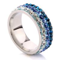 Rhinestone Stainless Steel Finger Ring, with Rhinestone Clay Pave & for woman, multi-colored, 8mm, US Ring 