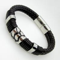 Bracelet en acier inoxydable, avec Cuir, bijoux de mode & pour homme, noire, 14mm, 12mm Environ 8.4 pouce, Vendu par brin
