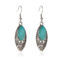 Turquoise Zinc Alloy Earring, with Natural Turquoise, silver color plated, for woman, dark green 