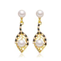 Kunststoff Perle Zink Legierung Ohrring, Zinklegierung, mit Kunststoff Perlen, plattiert, für Frau & mit Strass, keine, 14x43mm, verkauft von Paar