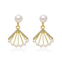 Plastic Pearl Zinc Alloy Earring, with Plastic Pearl, gold color plated, for woman & with rhinestone, white 