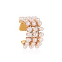 Ohrring-Manschette, Messing, mit Kunststoff Perlen, goldfarben plattiert, für Frau & mit Strass, weiß, 15mm, verkauft von PC