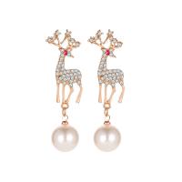 Plastic Pearl Zinc Alloy Earring, with Plastic Pearl, plated, for woman & with rhinestone 49mm 
