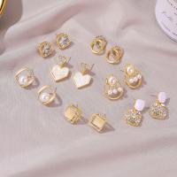 Plastic Pearl Zinc Alloy Earring, with Plastic Pearl, gold color plated & for woman & with rhinestone 